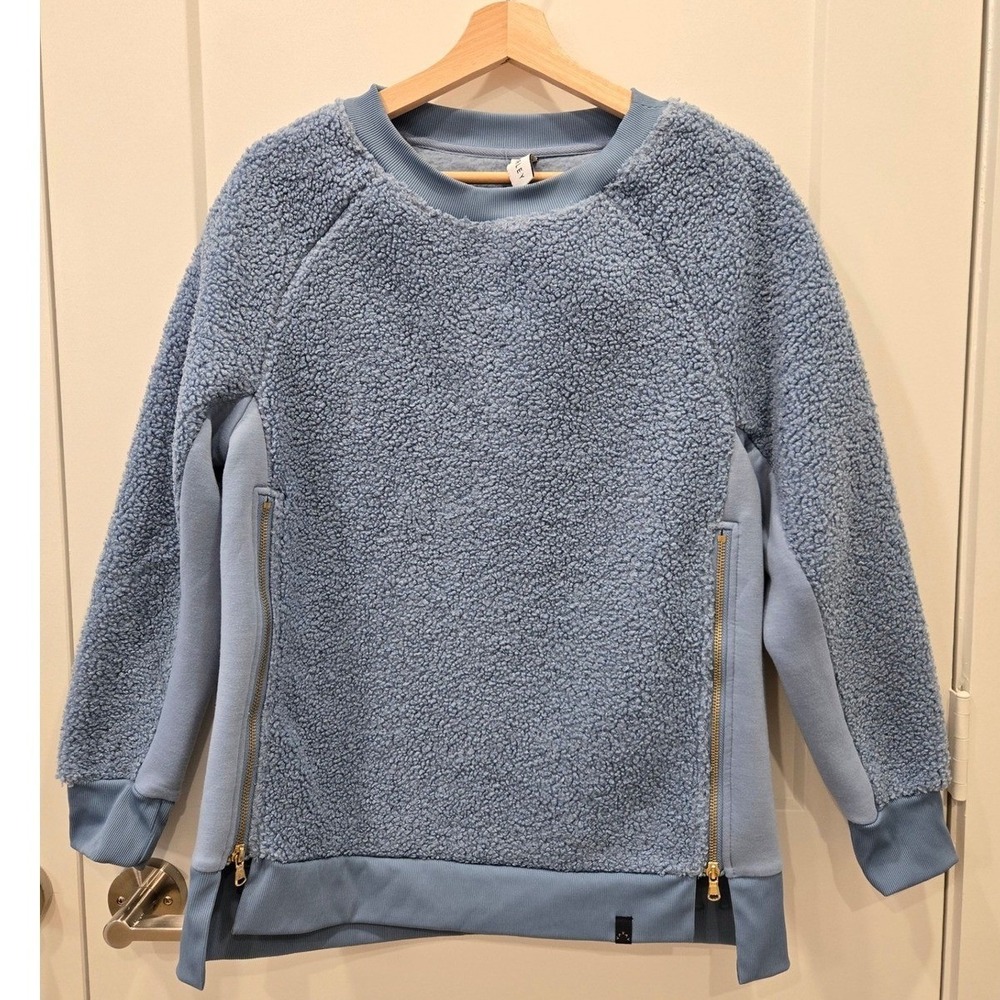 Varley Oakden Sherpa Fleece Pullover Sweatshirt Blue Womens XS Side Zip Sweater